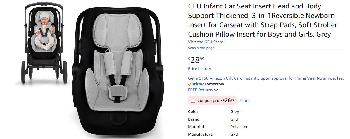 NEW~ 3-in-1 Infant Car Seat Insert Head & Body Support - photo 4