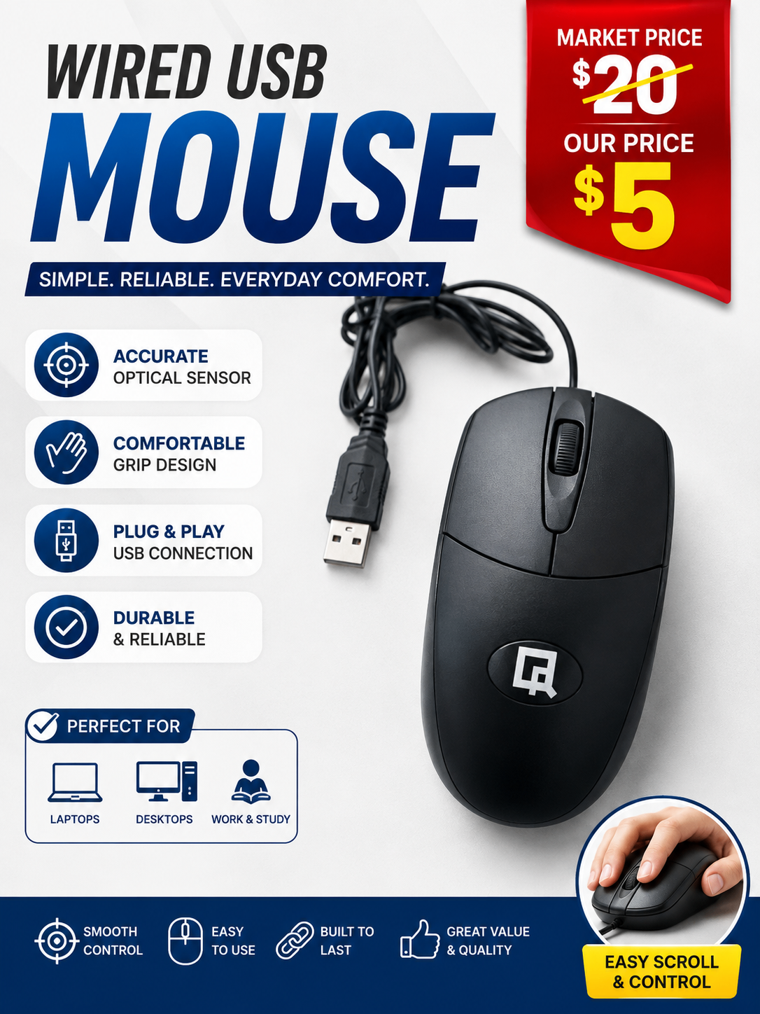 Black Wired USB Mouse | Plug & Play | - photo 3