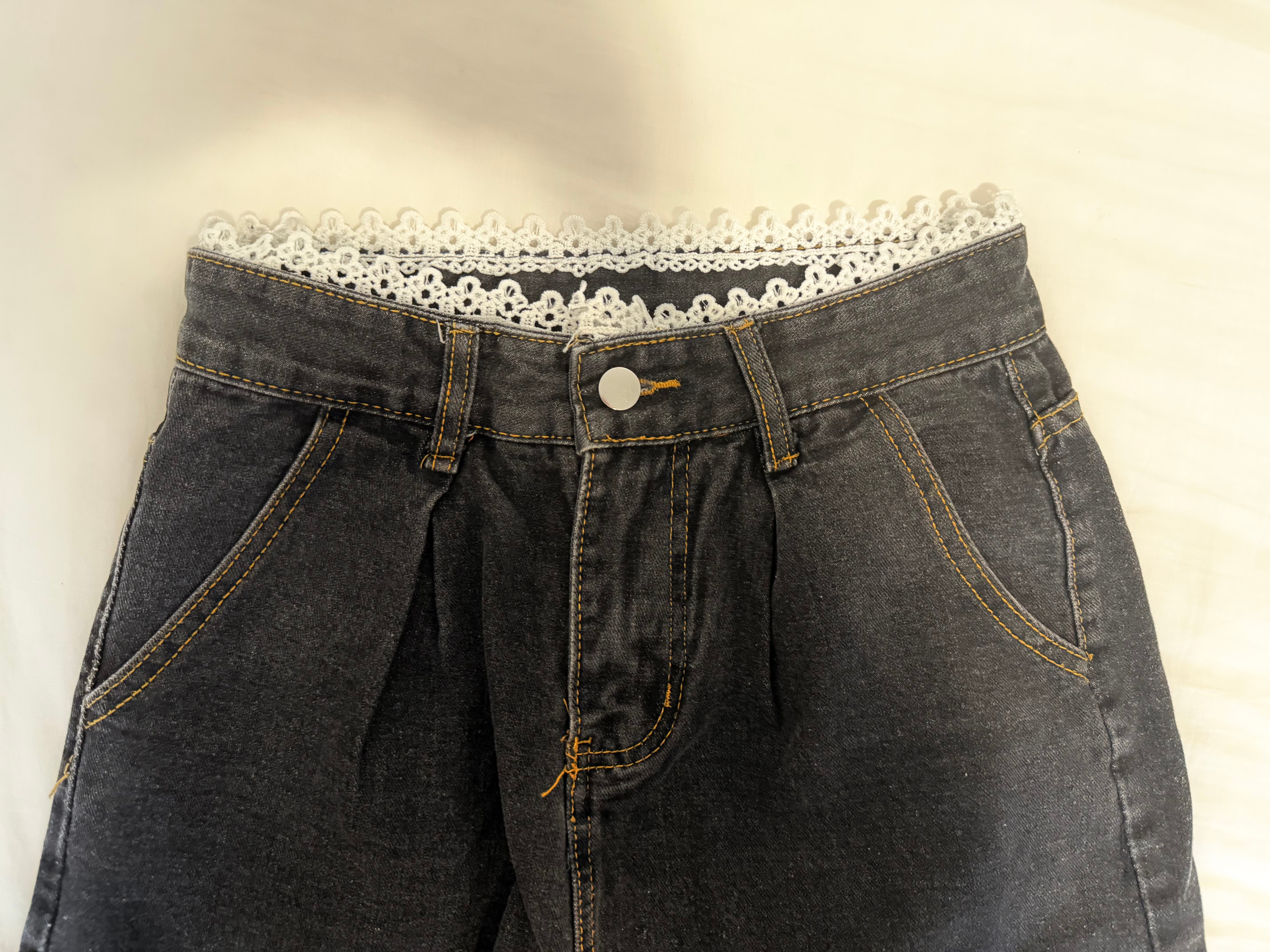 Women’s Black Wide-Leg Jeans – Lace Waist Detail - photo 4