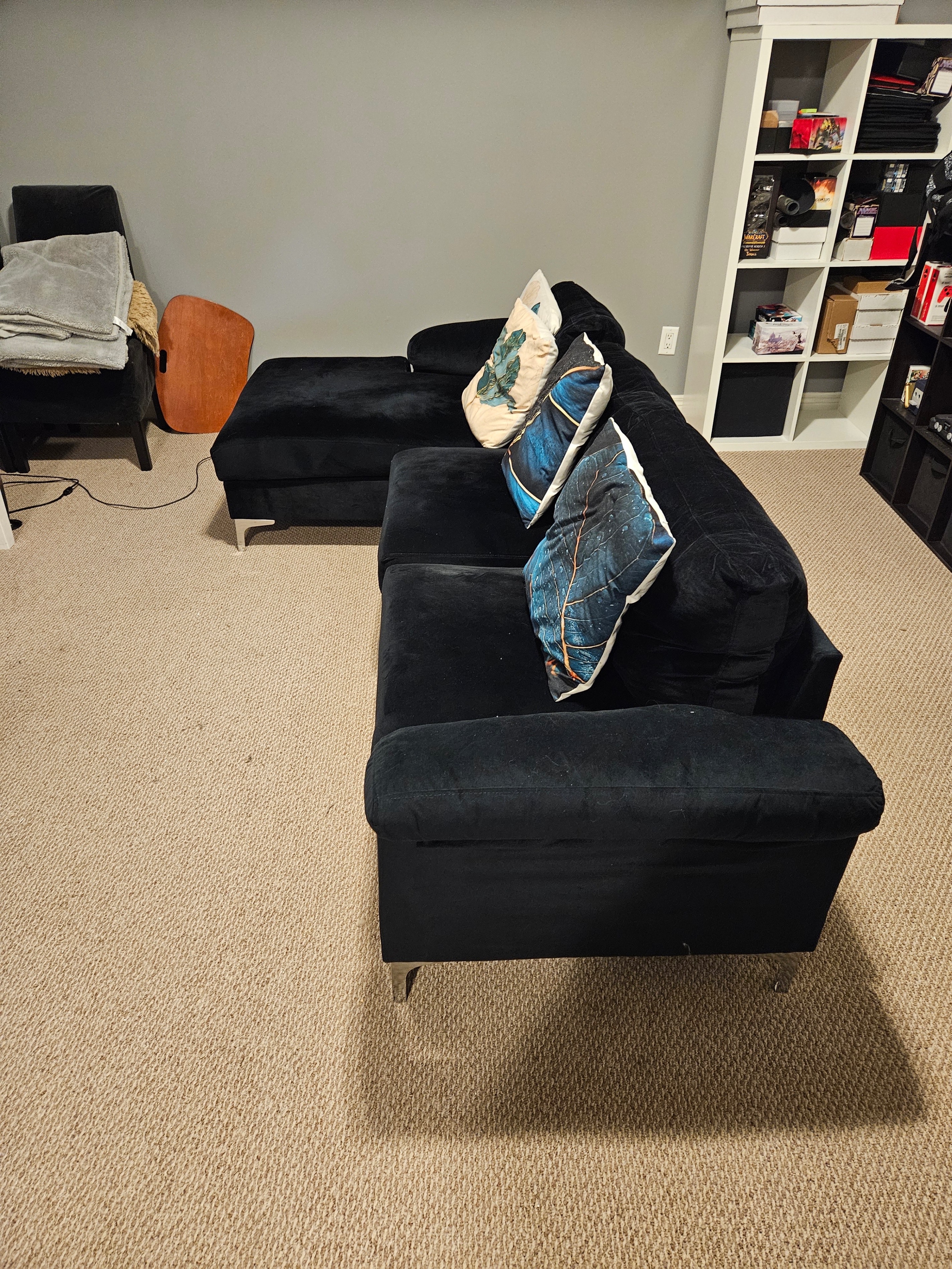 Black Velvet Sectional Sofa with Chaise - photo 3