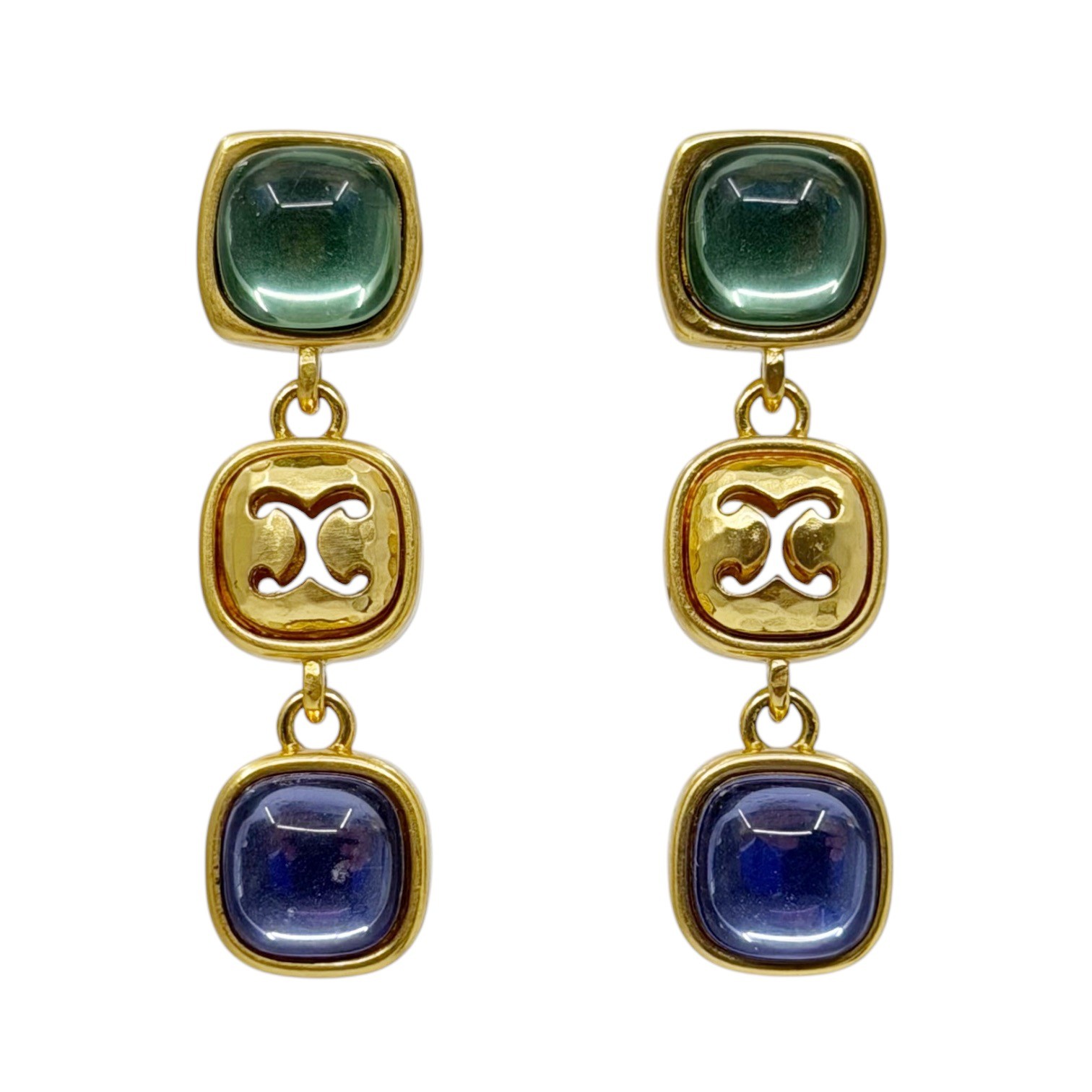 Vintage Gold Tone Glass cabochon drop earrings - GM3025
