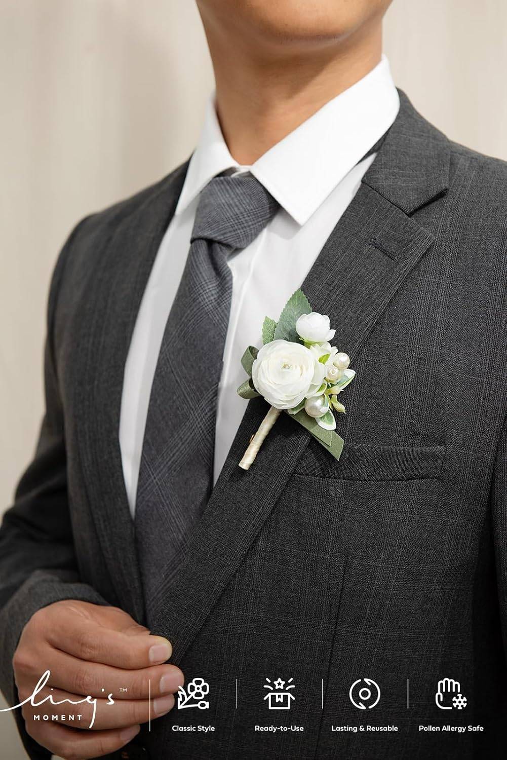 Ling’s Moment Men’s Boutonniere Set – 6 Pcs Wedding - photo 4
