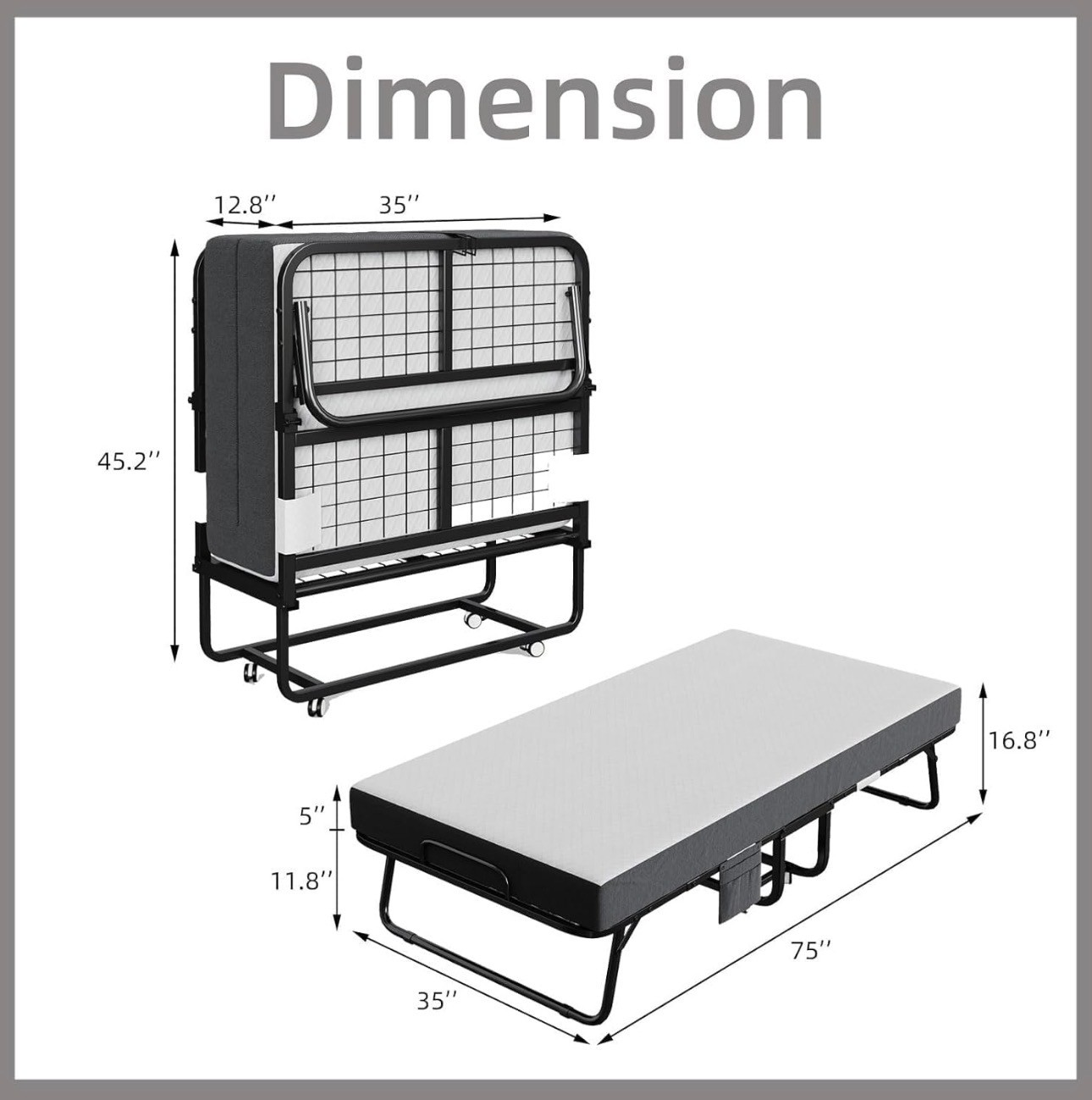 Folding Bed w/ Mattress 75" x 35" Portable Foldable Metal Frame - photo 4