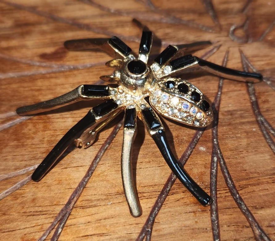 Vintage Spider Brooch with Rhinestones, Perfect for Halloween! - photo 5