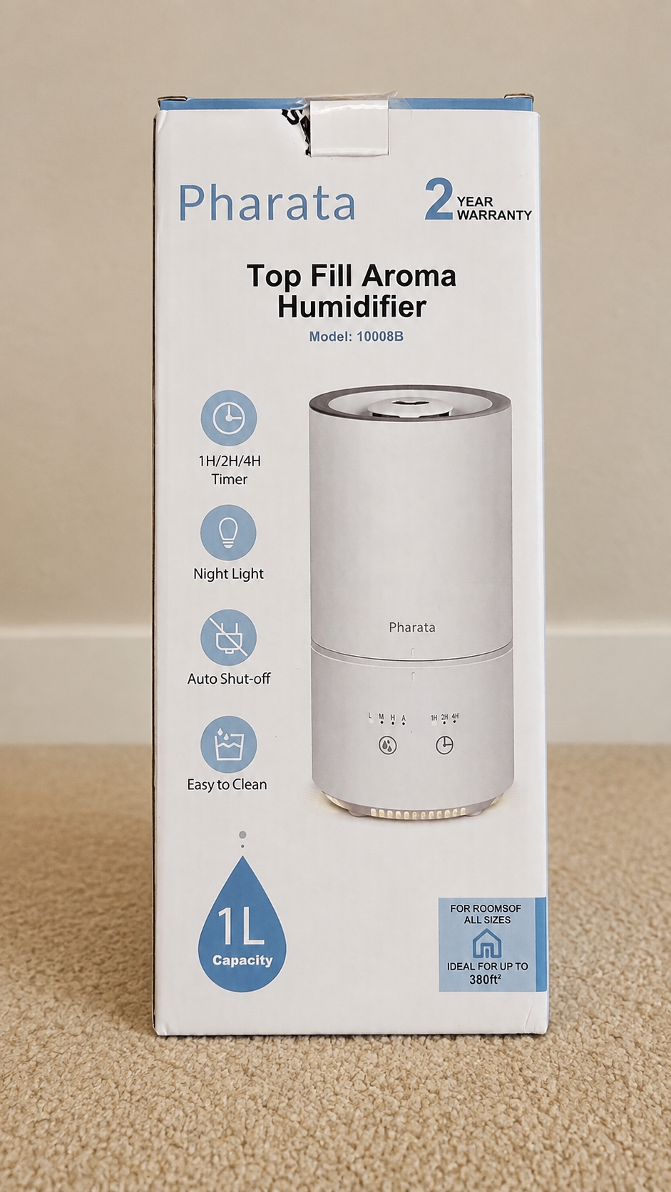 Pharata 1L Top-Fill Ultrasonic Cool Mist Humidifier
