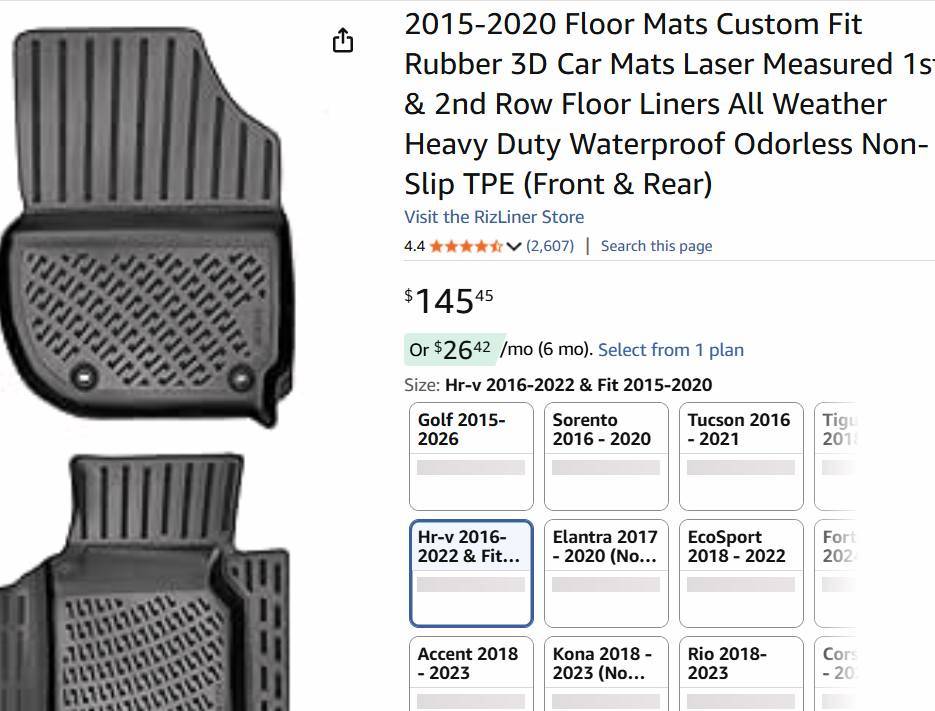 10. RizLiner Honda HR-V/Fit Floor Mats 3D Rubber - photo 2