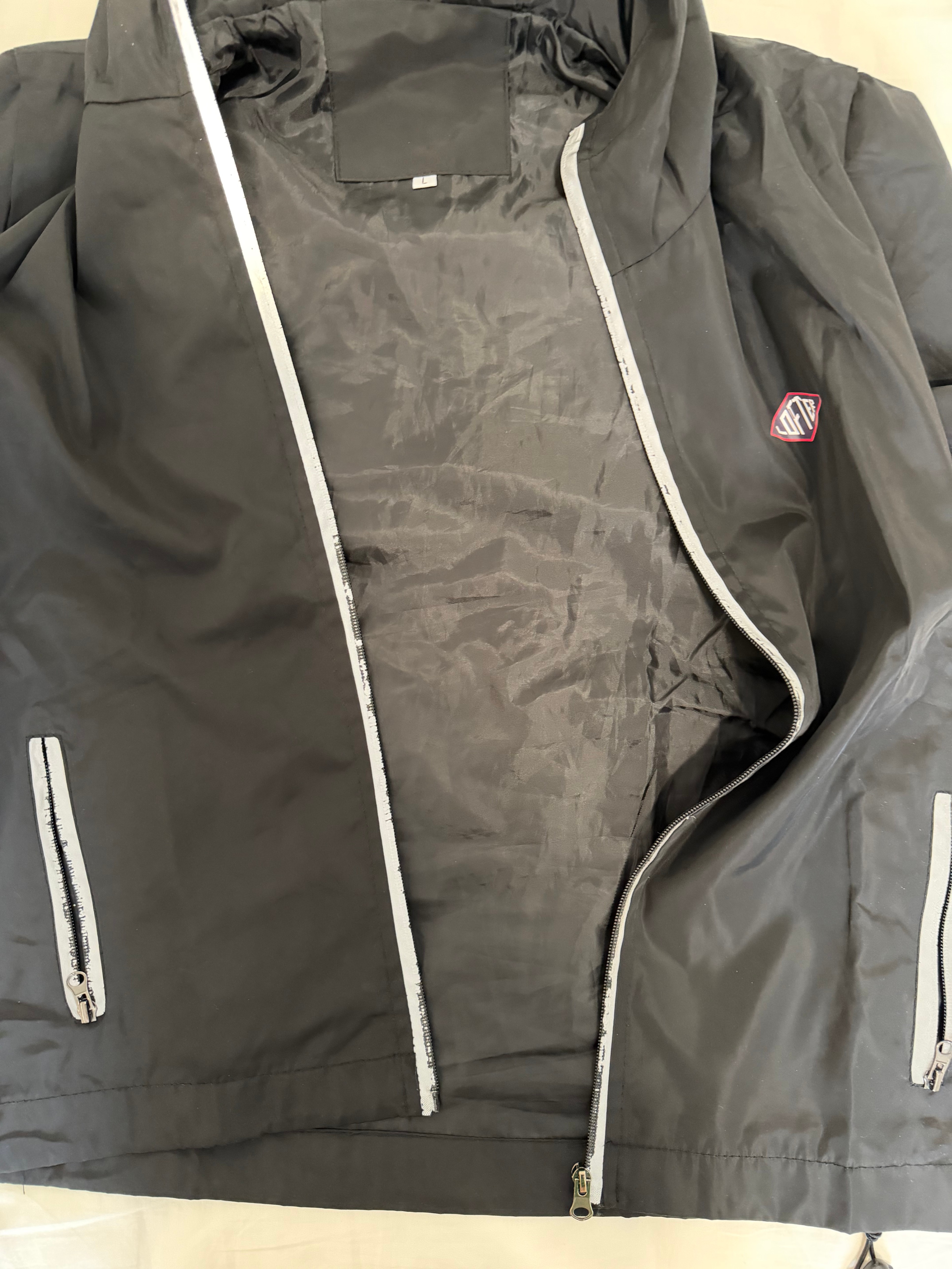 Black Hooded Windbreaker Jacket – Size L - photo 5