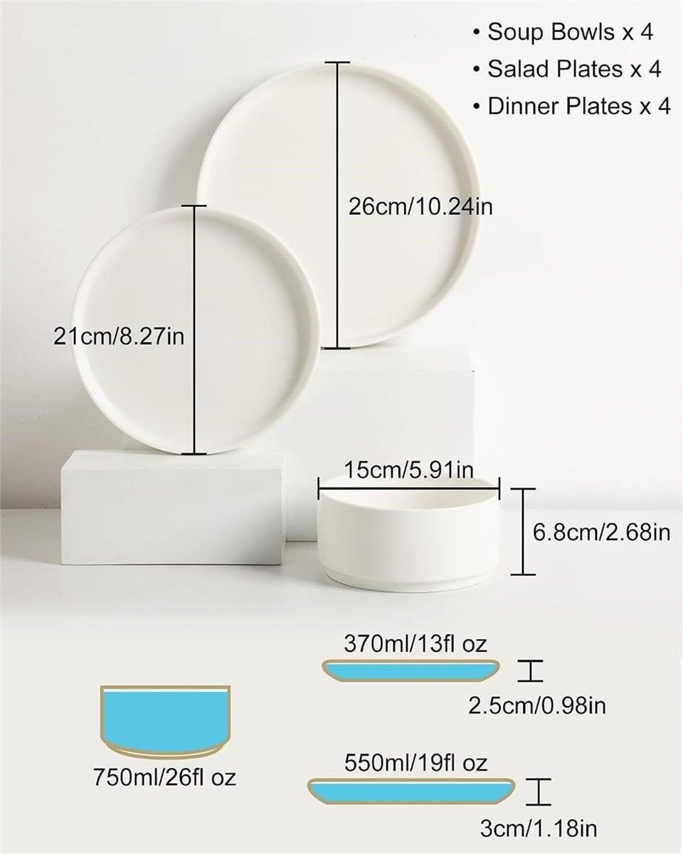 SWEJAR 12-Piece Dinnerware Set - White - photo 3