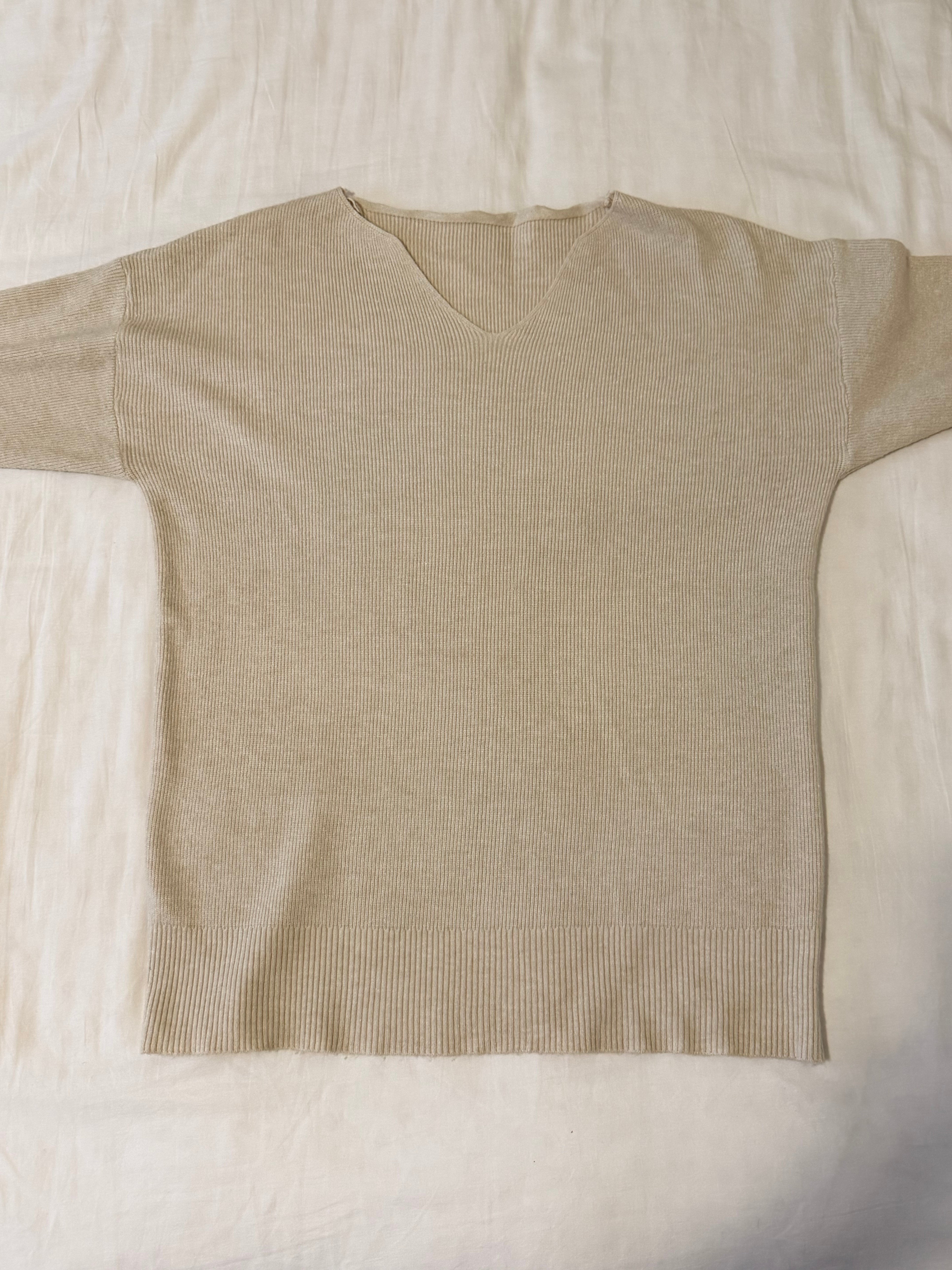 Women’s Beige Ribbed Knit Sweater – Button Cuffs - photo 2