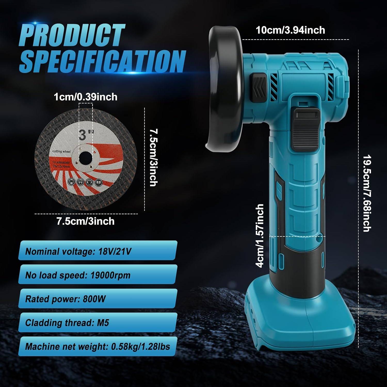 Brushless Mini Angle Grinder 3" Portable Cordless - photo 4