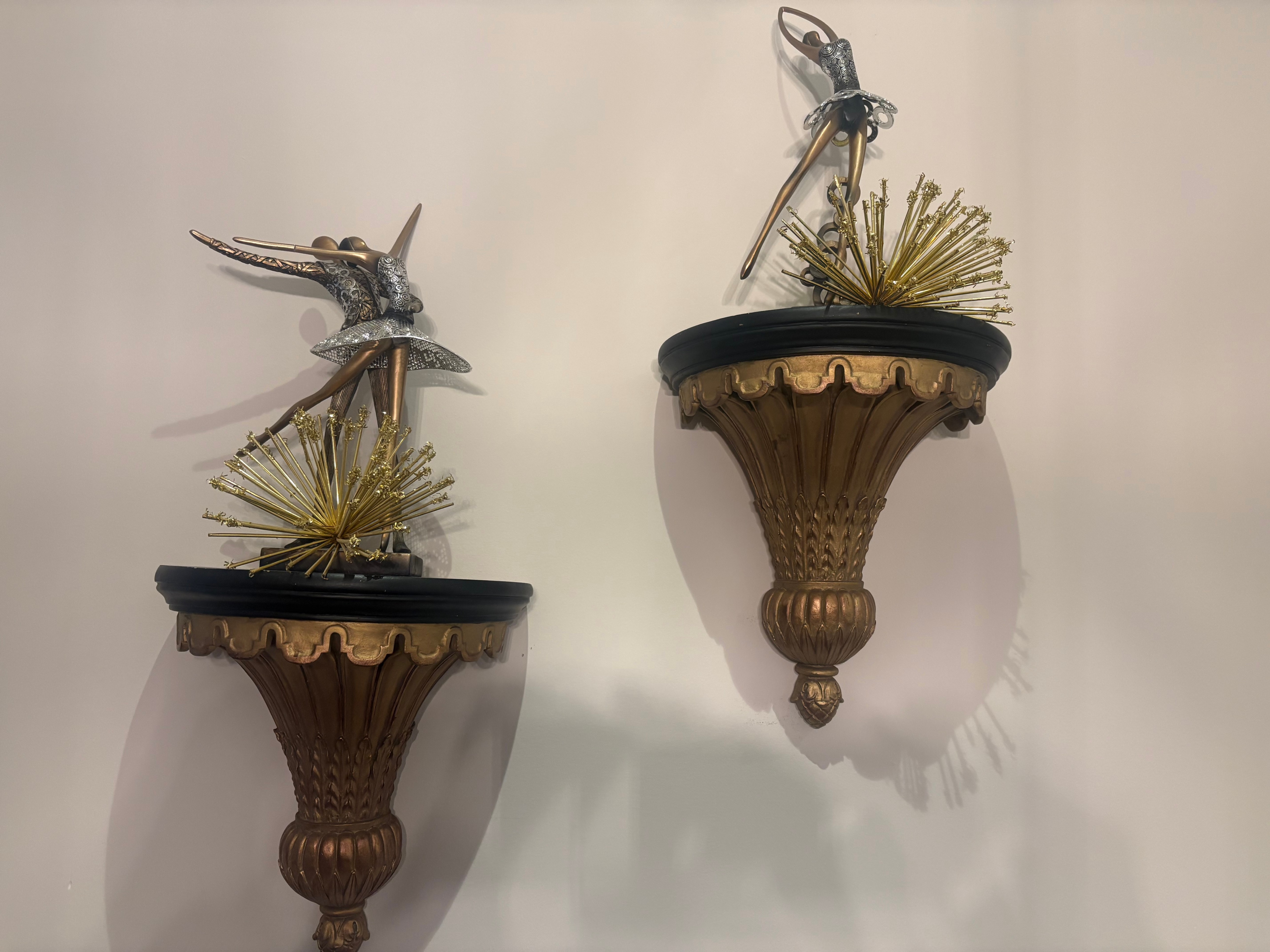 Ballet Dancers Wall Sconces with Gold Orbs - Set of 2
