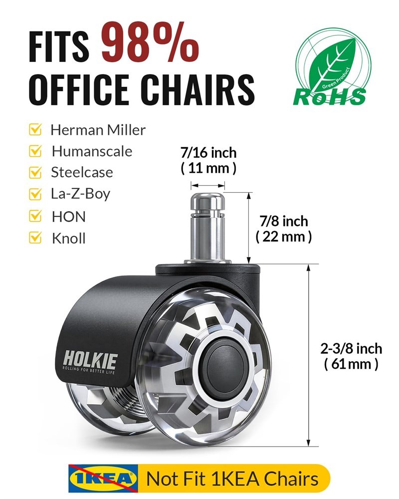 HOLKIE Office Chair Wheels 2" – Set of 5 - photo 2