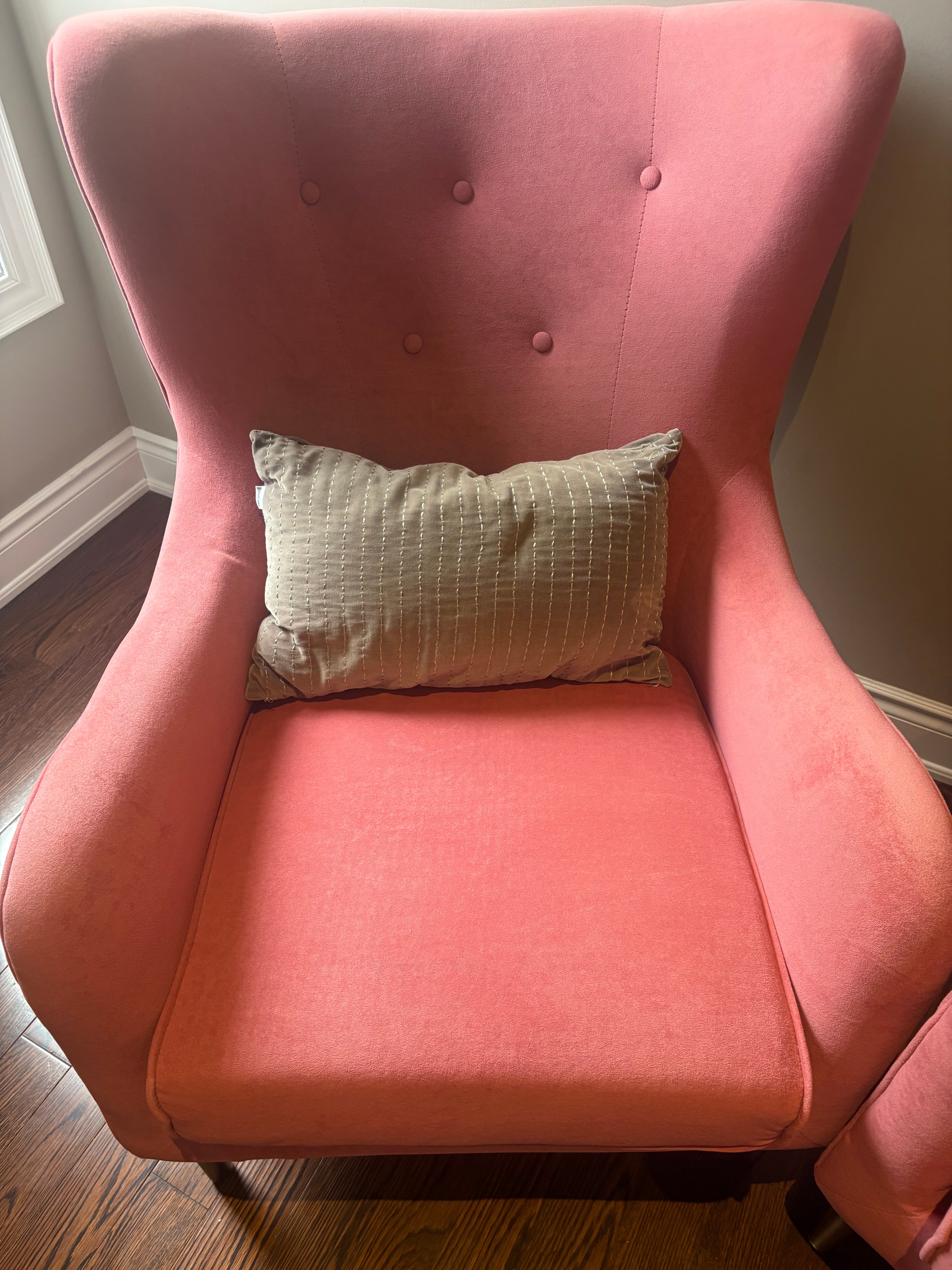 Pair of Pink Accent Chairs with Throw Pillows - photo 2