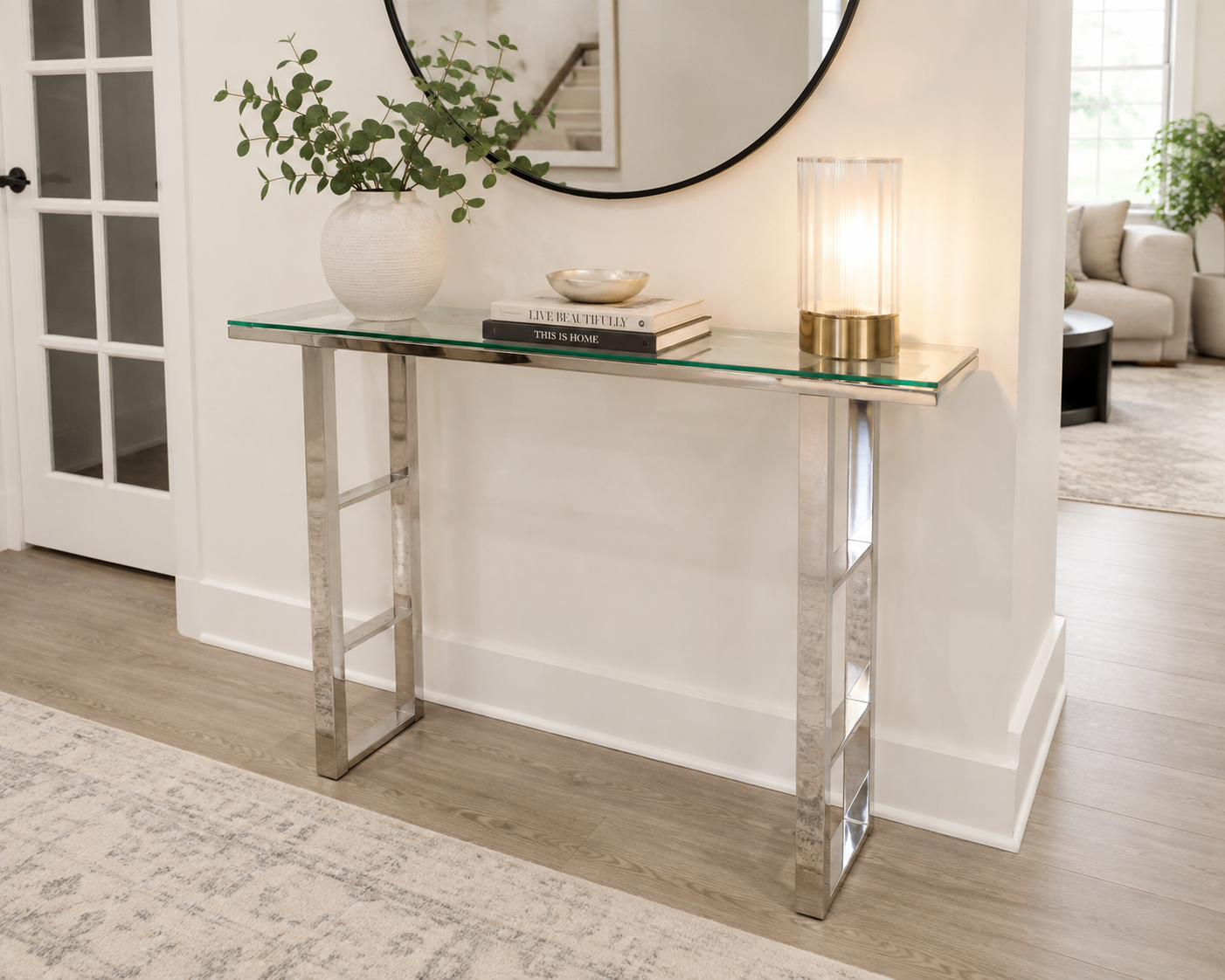 Like New Glass & Chrome Console Table