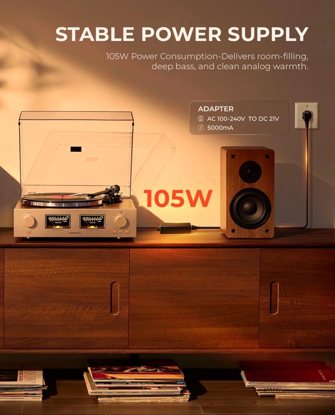 Turntable HiFire X Vinyl Record Player Duel 100W Speakers & VU M - photo 3