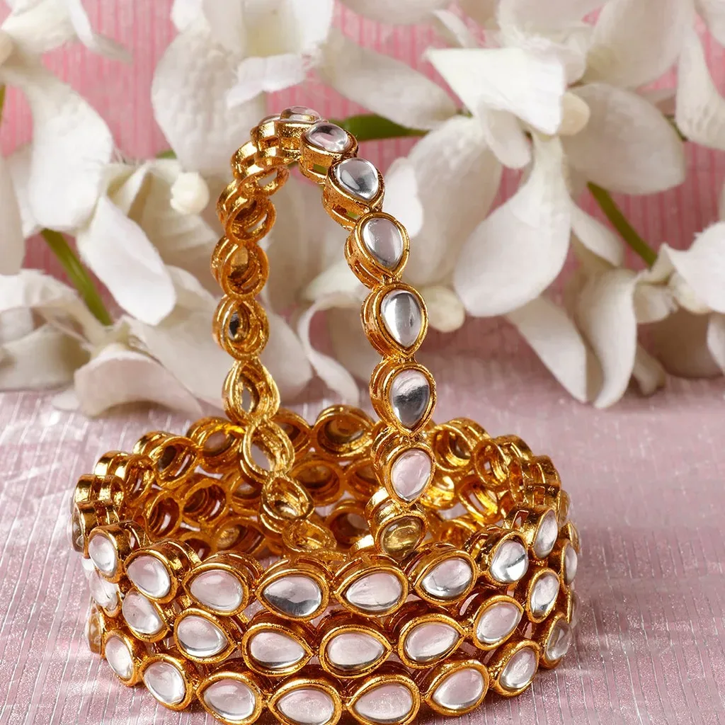 Gold Tone Bangles with White Stone Embellishments