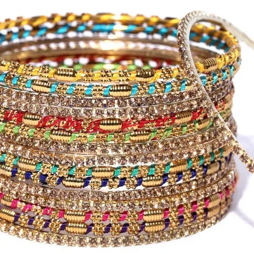Set of Multicoloured Bangles with Rhinestones - photo 3