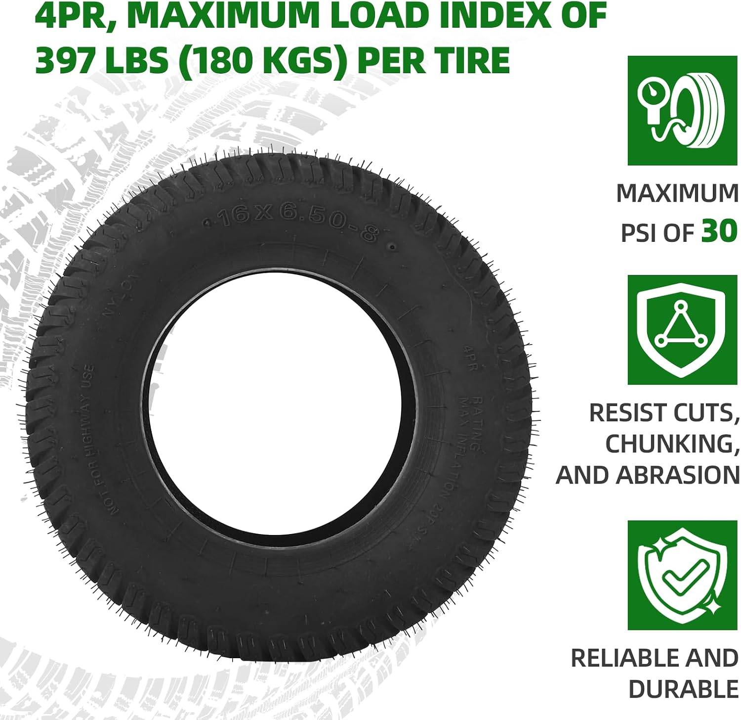 6x6.50-8 Lawn Tractor Tires 4PR Tubeless – 2 Pack - photo 2