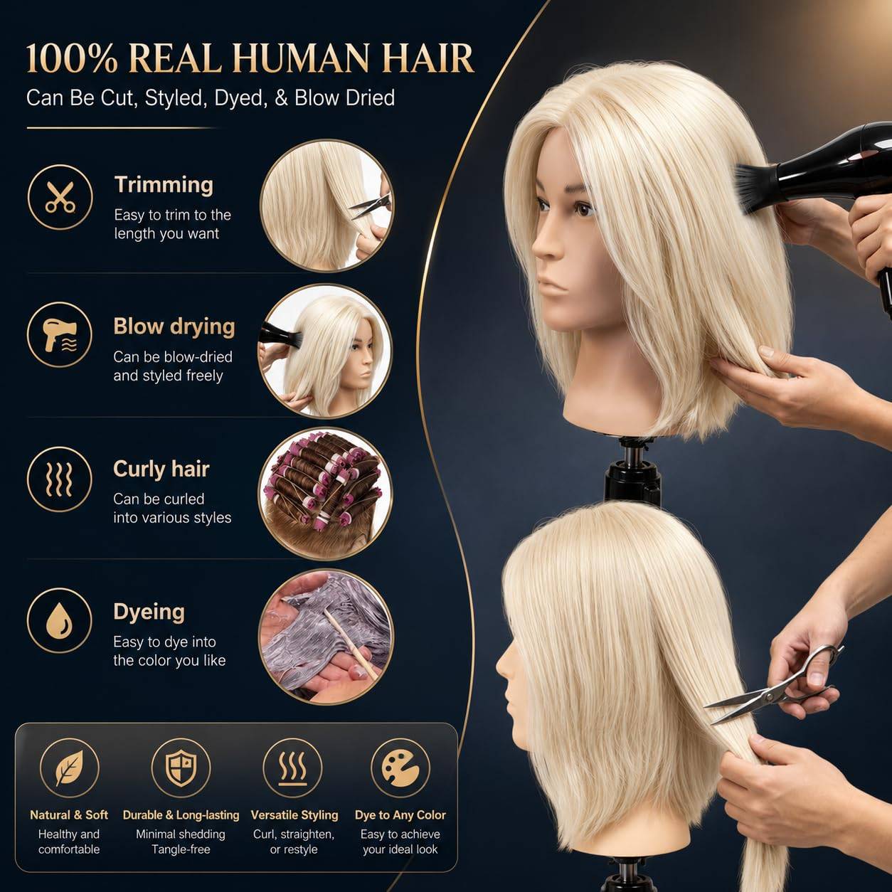 NEW~ Mannequin Head with 100% Human Hair & Stand - photo 3