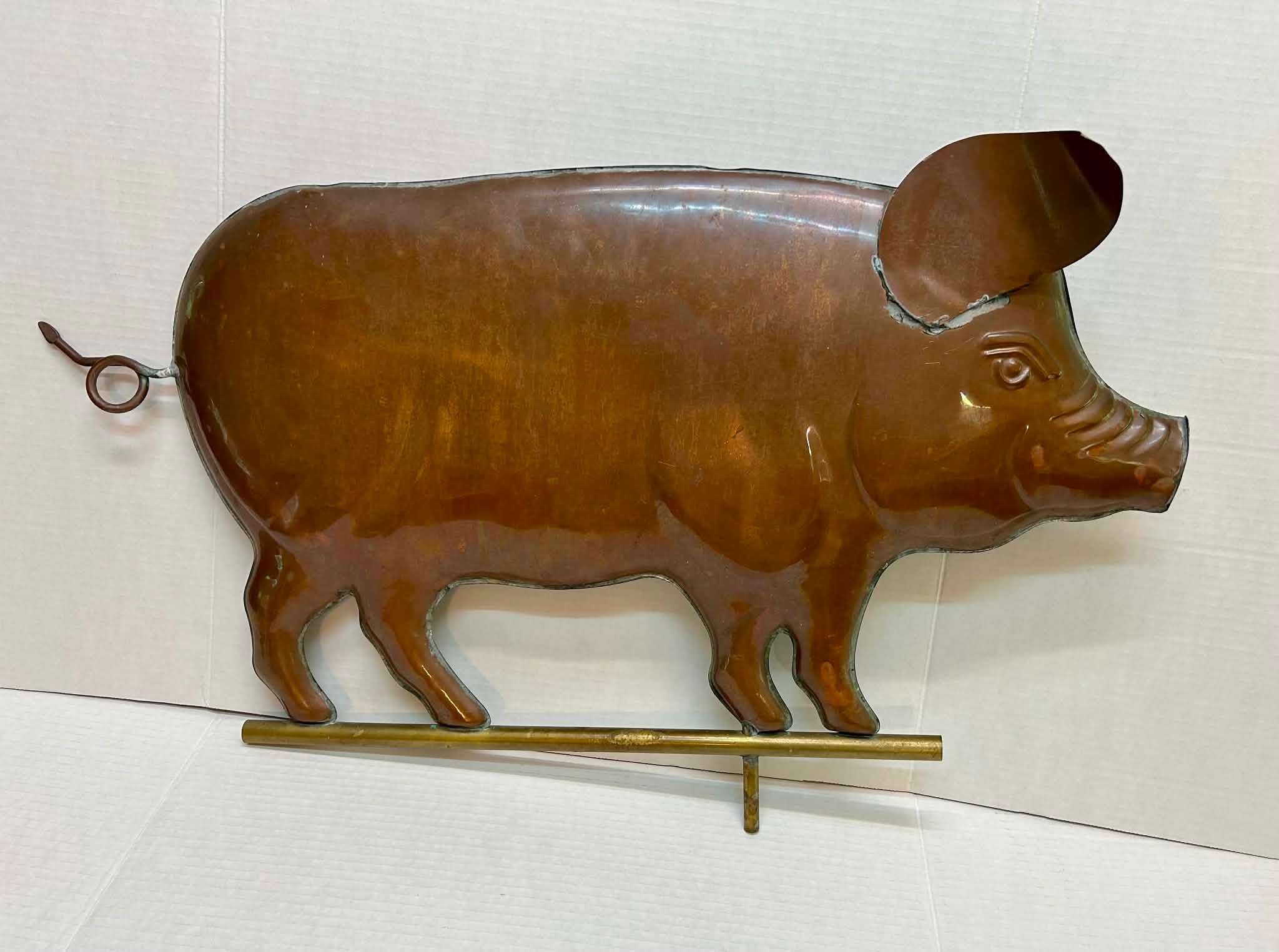 Vintage Copper Pig Weather Vane Topper