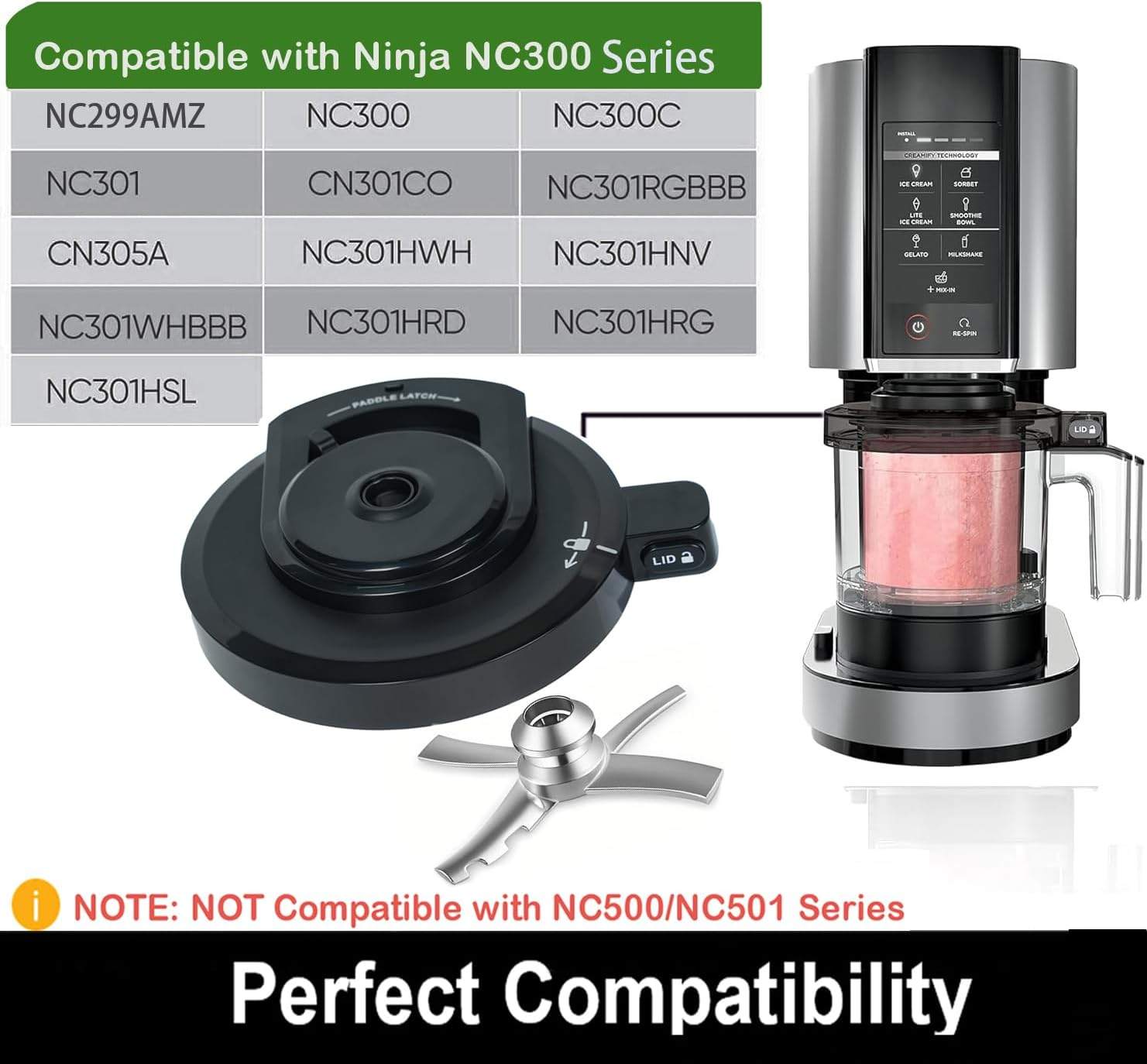 Ninja Creami NC301 NC300 Replacement Lid & Paddle - photo 3