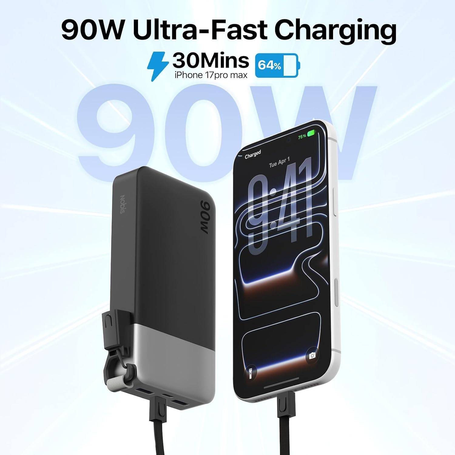 Power Bank 20000mAh 90W Portable Charger with Detachable Cable - photo 2