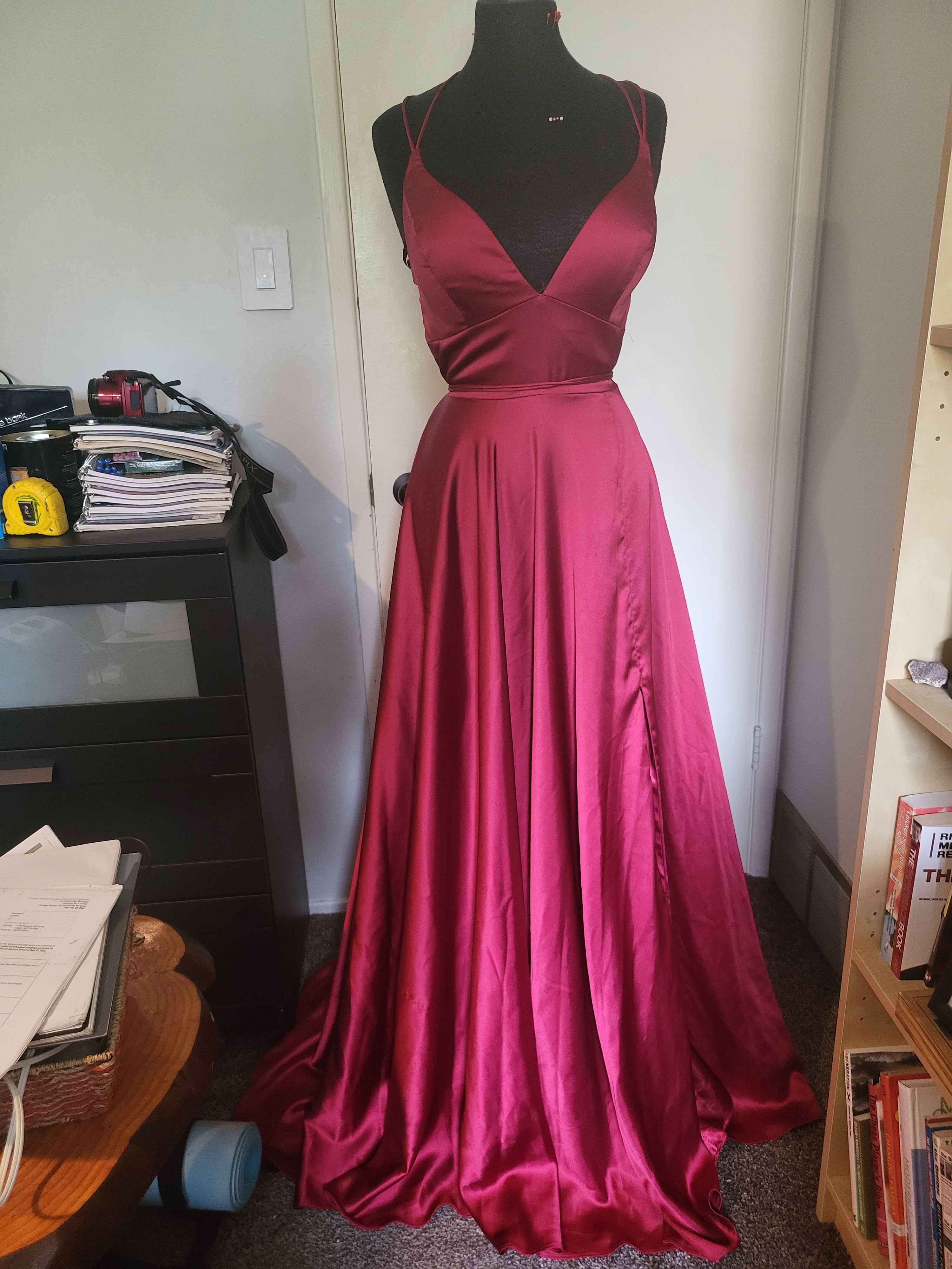 Long  Red Satin Dress