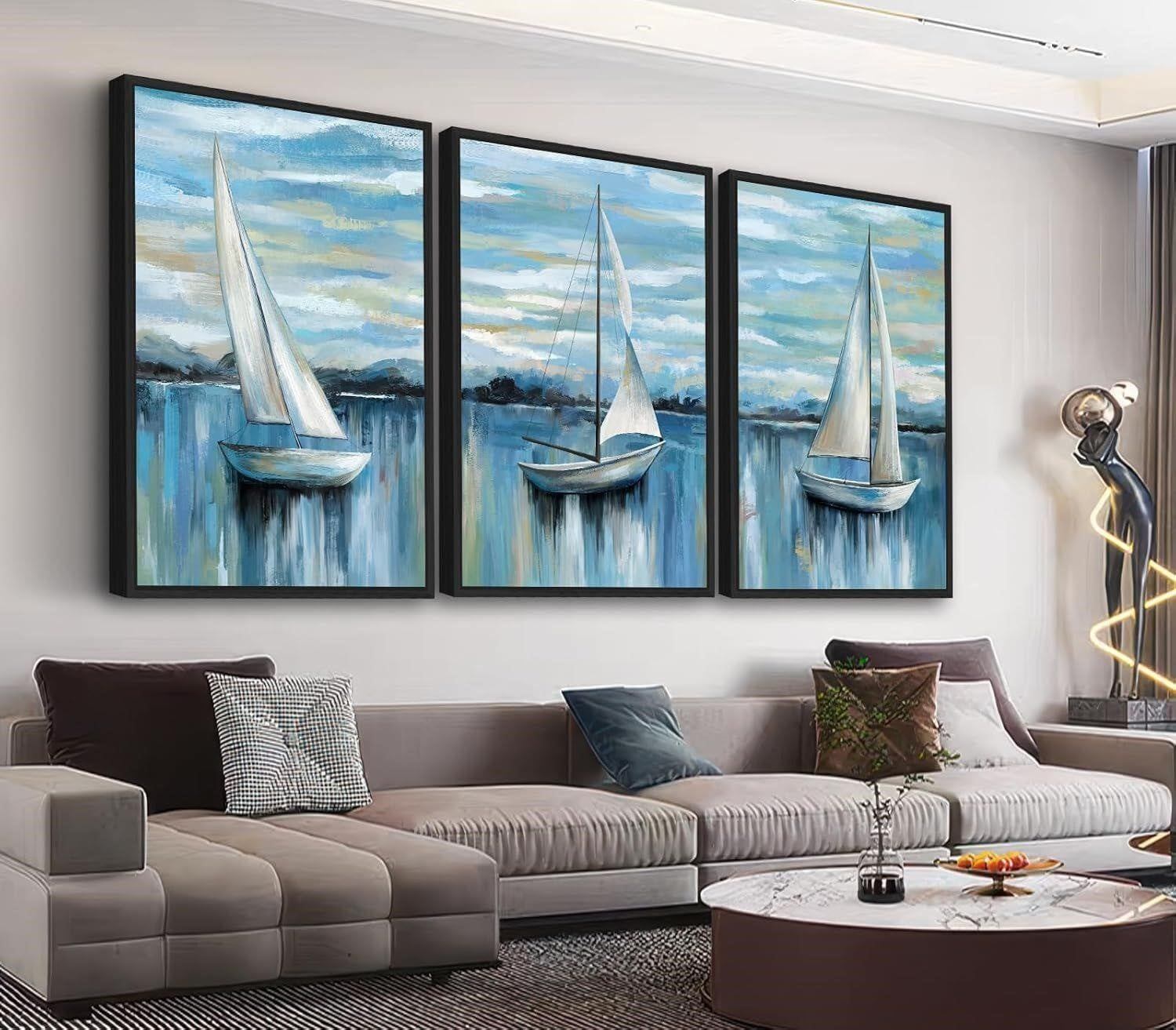 Canvas Wall Art Set of 3 Sailboats - photo 4