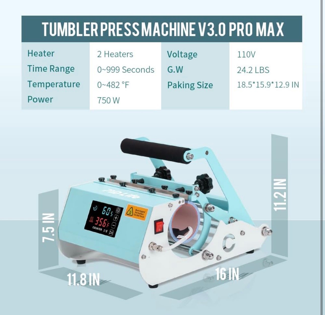 2 in 1 40 OZ Tumbler Heat Press Machine 110V Touch Screen Handle - photo 5