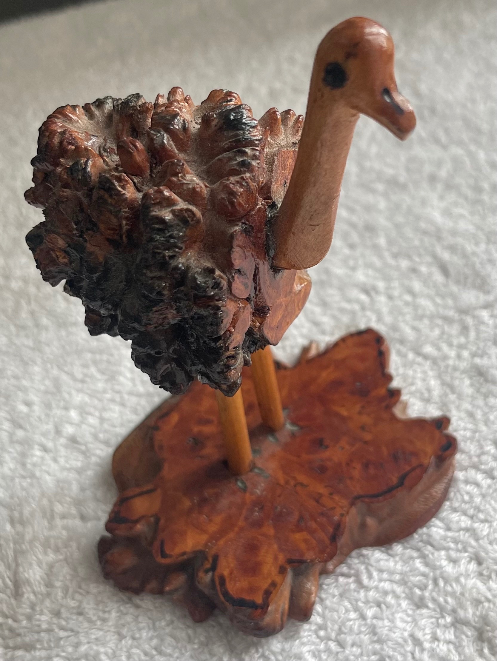Vintage Hand-Carved Burl Wood Ostrich / Emu Figurine