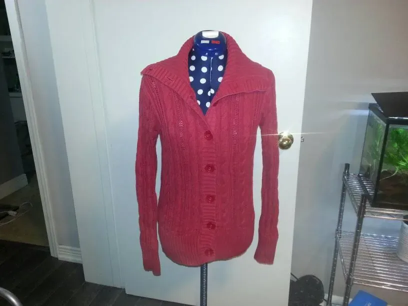 Amazing Cozy Red Button Up Turtle Neck Sweater Size Medium (L...