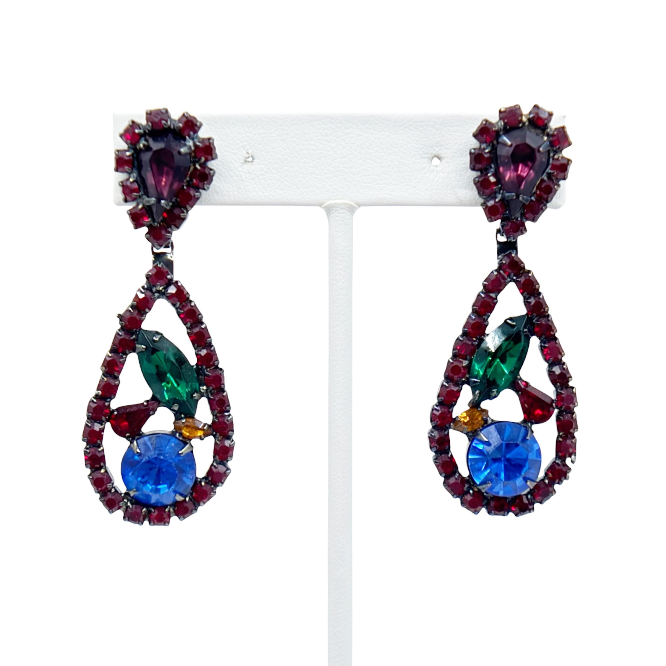 Vintage Black tone rhinestone drop earrings - photo 4