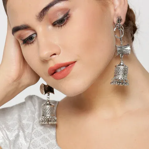 Silver Tone Om Damru Earrings - photo 2