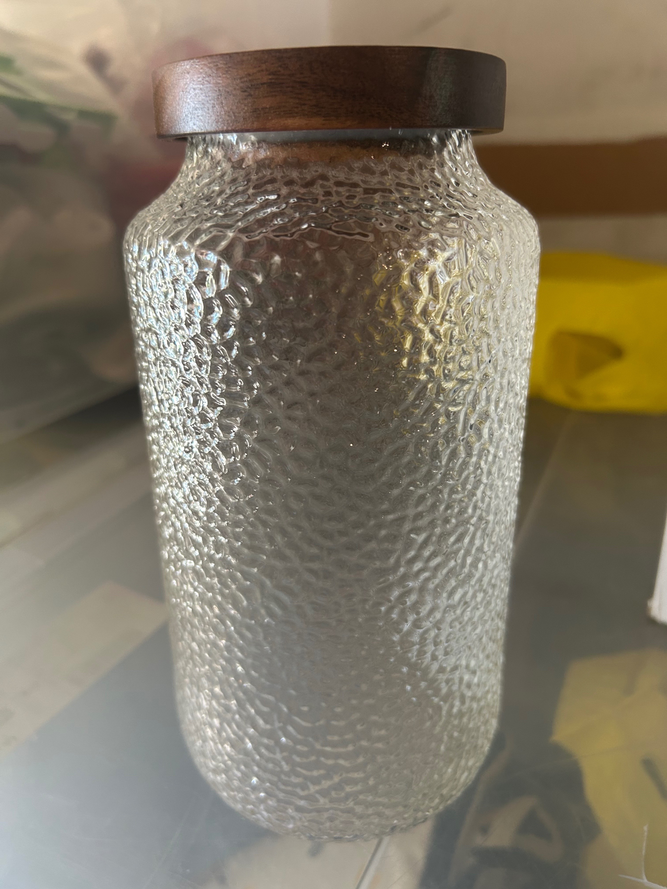 Textured Glass Storage Jar, Walnut Lid - photo 3