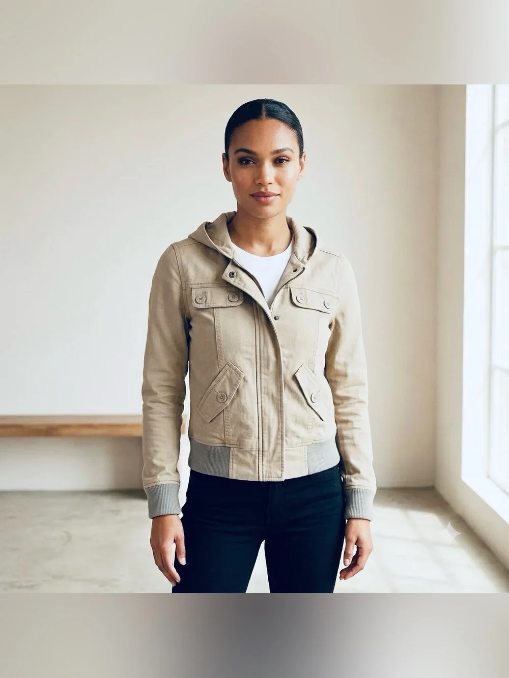 Buffalo Shop Cropped Utility Hooded Canvas Jacket Size S/M