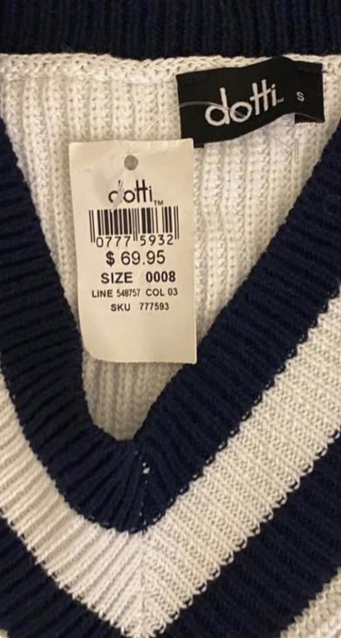 Dotti White & Navy Striped V-Neck Sweater Vest - Size S - photo 2