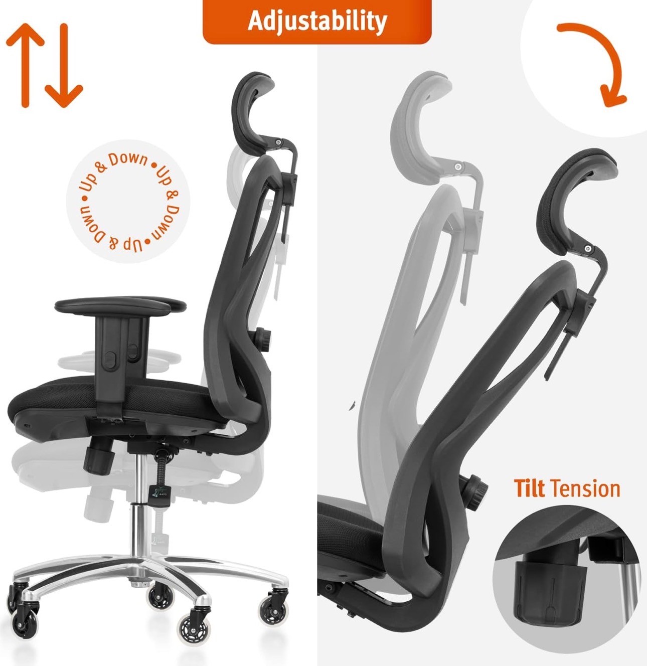 Ergonomic Office Chair Adjustable, Lumbar Support, Rollerblade W - photo 2