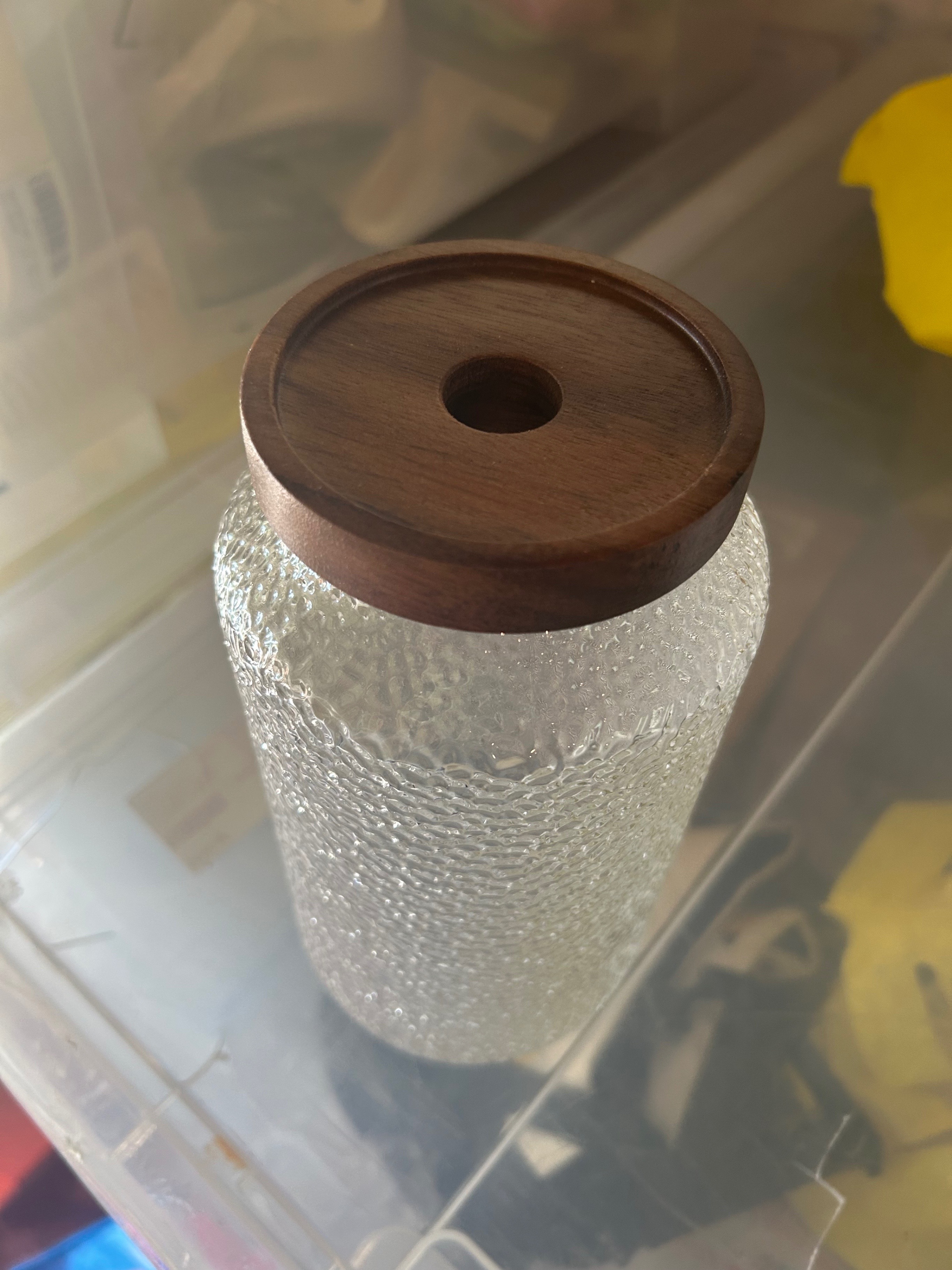 Textured Glass Storage Jar, Walnut Lid - photo 2