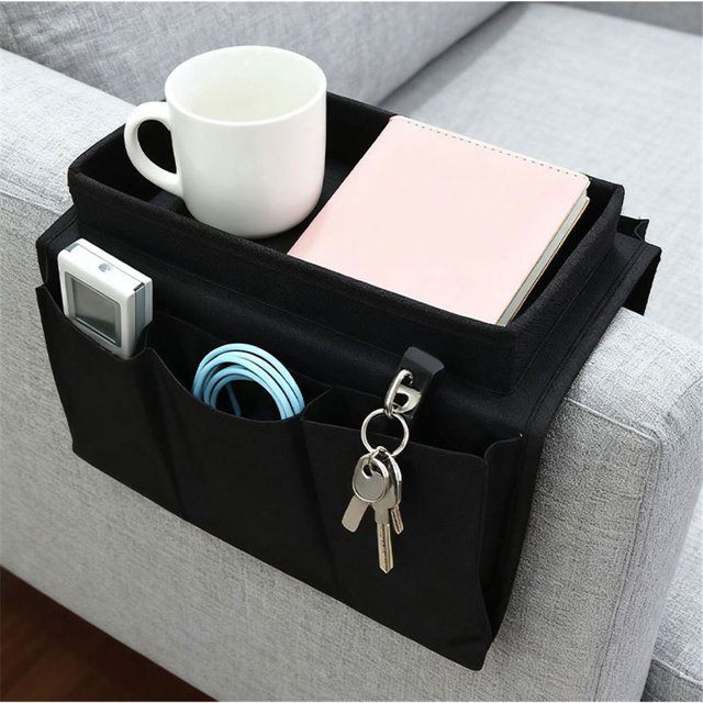 Black Sofa Armrest Hanging Bag Organizer