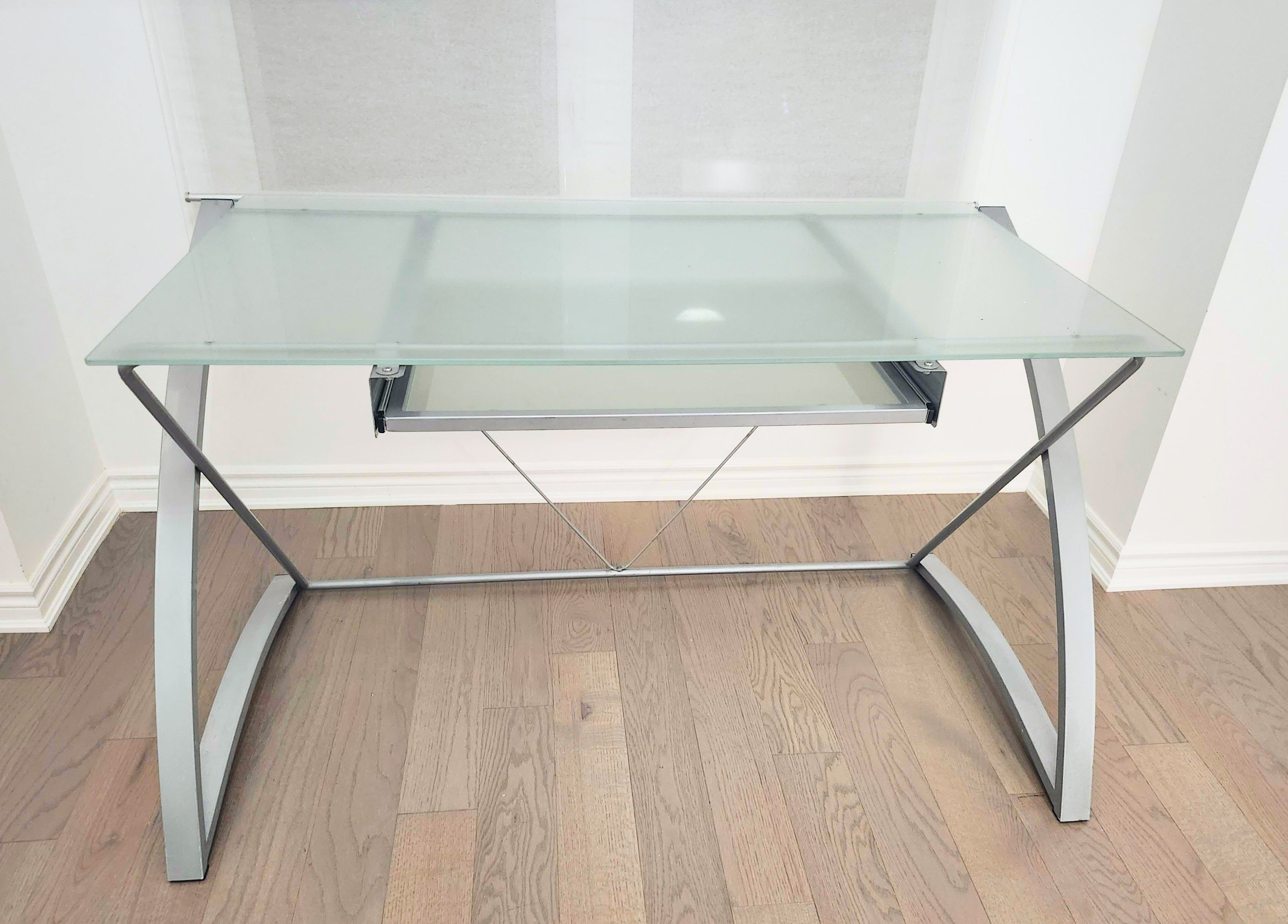 Like New EQ3 Glass Top Office Desk with Drawer - photo 4