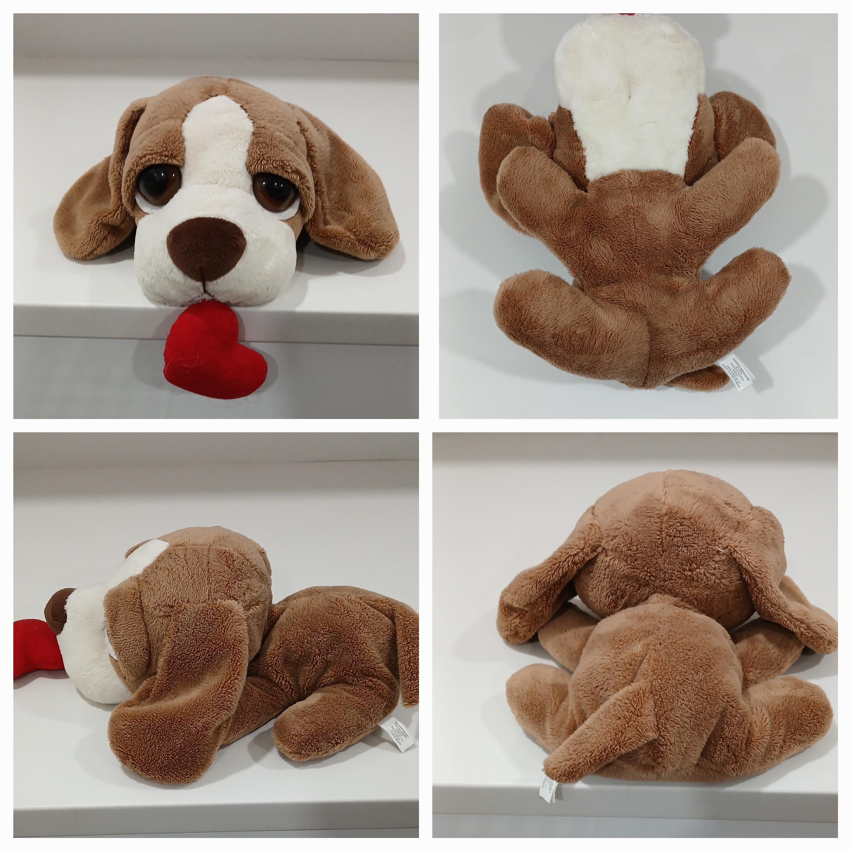 Brown and White Beagle Plush Dog with Red Heart, 12 in. Like New - photo 2
