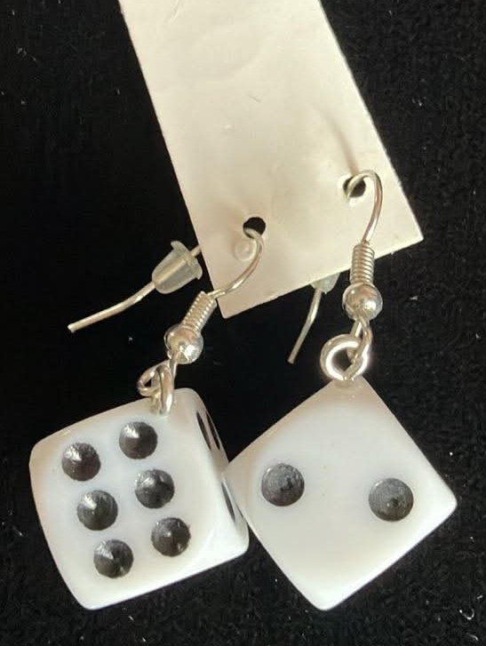 White Dice Drop Earrings (New)