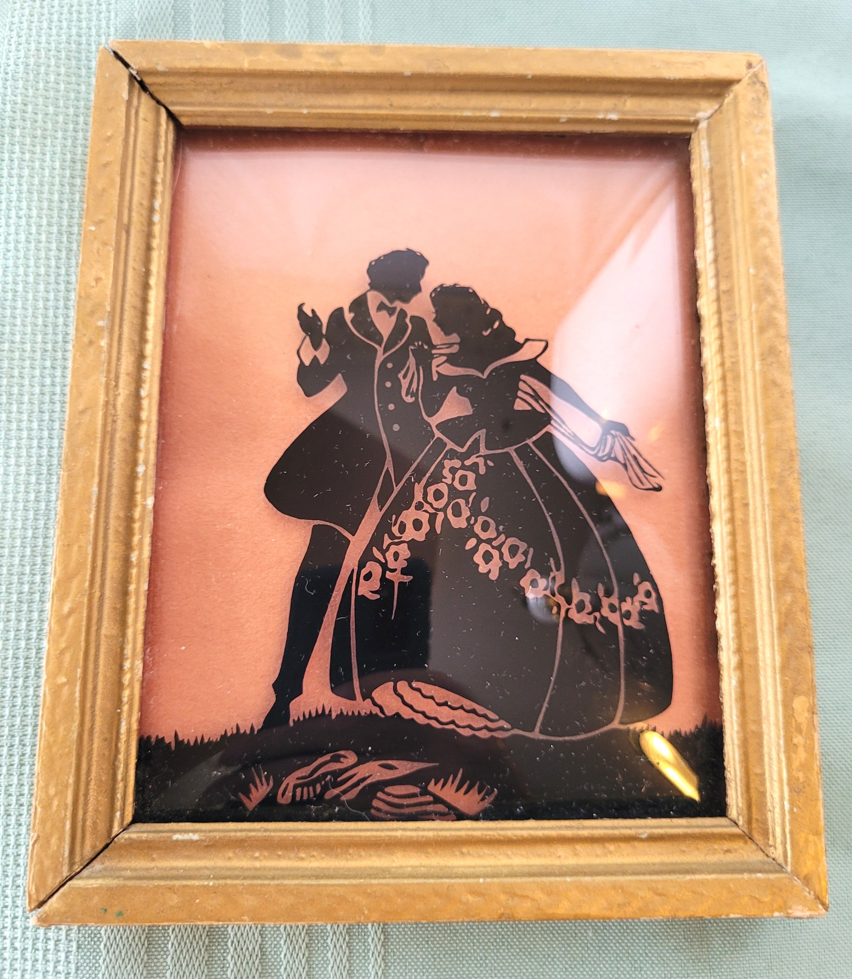 1930s Silhouette Reverse Glass Painting Pair Gold Framed - photo 2