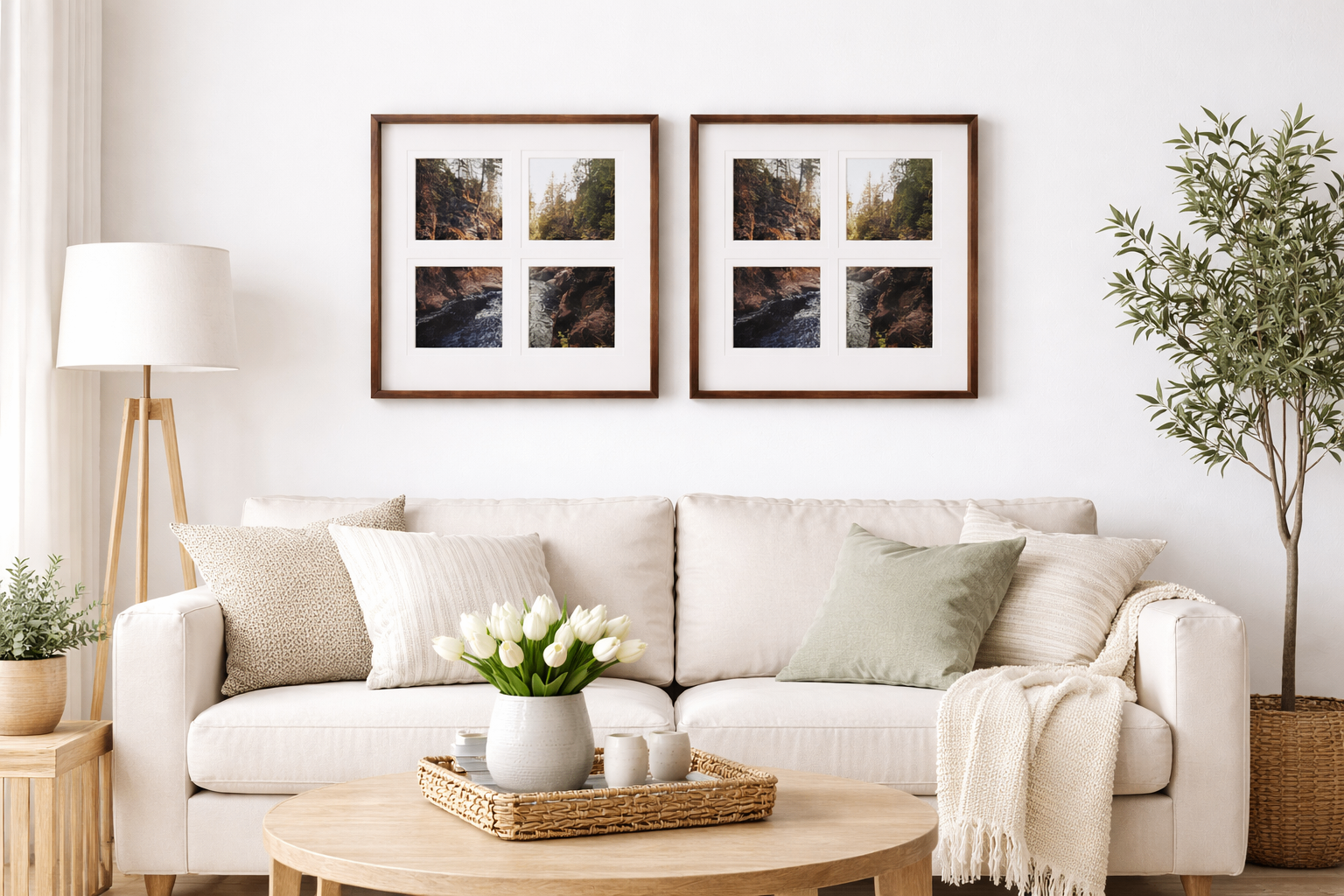 Set of 2 Walnut-Framed Nature Photo Collages – Modern Home Decor - photo 5