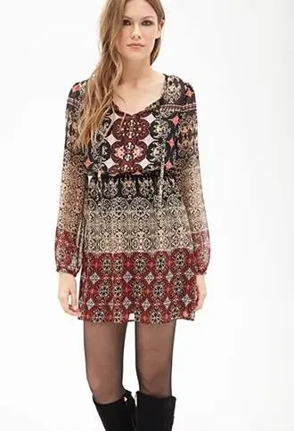 Forever 21 Multicolor Geometric Boho-Chic Dress
