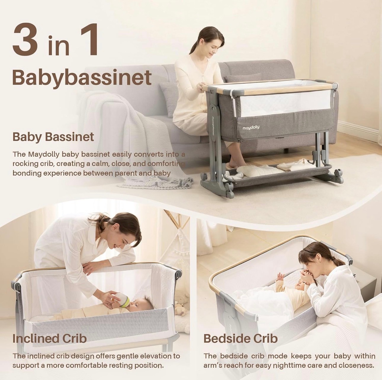 Baby Bassinet Bedside Crib 7-Height Adjustable Breathable Mesh - photo 4