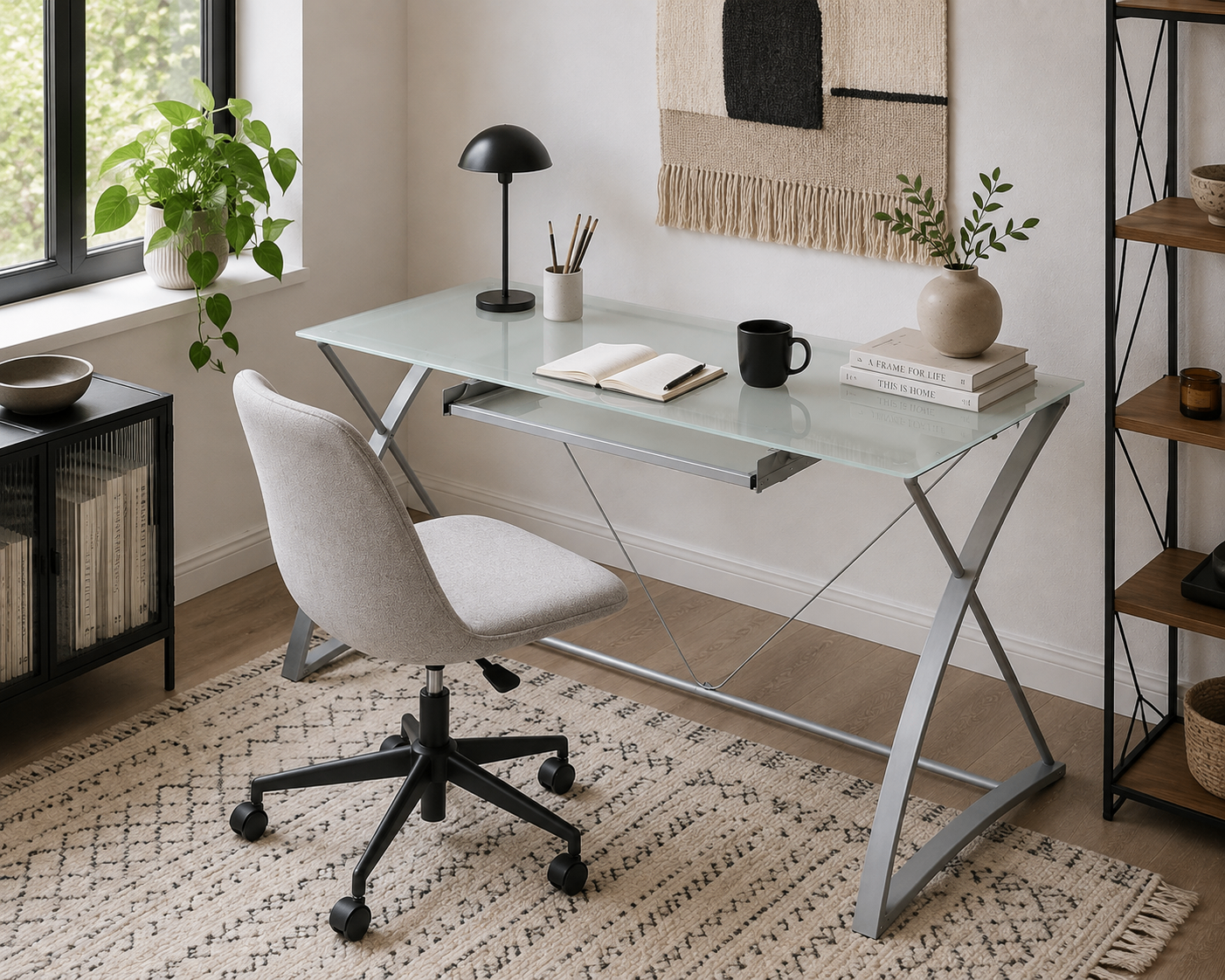 Like New EQ3 Glass Top Office Desk with Drawer - photo 3