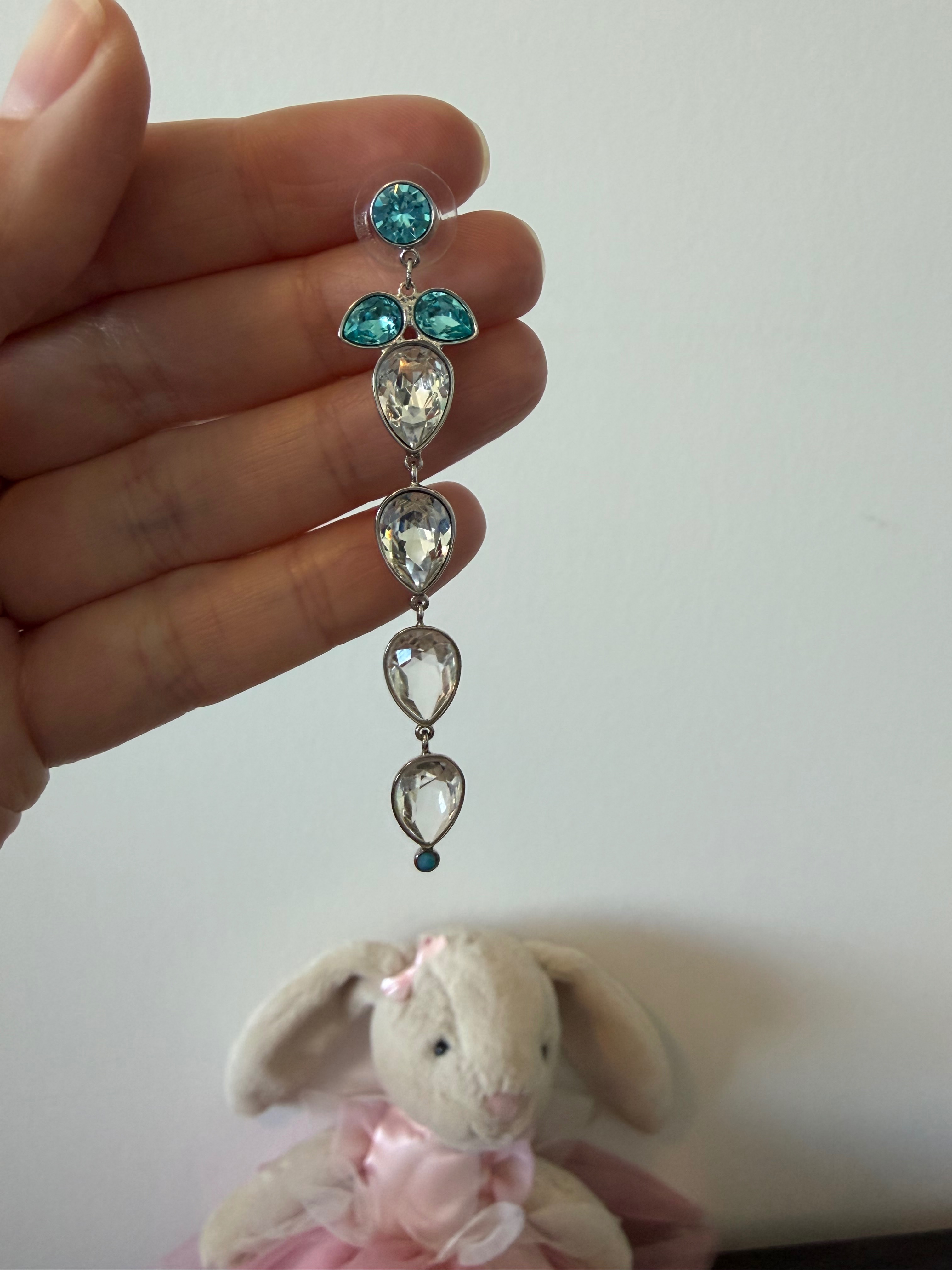 Vintage Swarovski Azore Long Earrings – Blue & Clear Crystal - photo 4