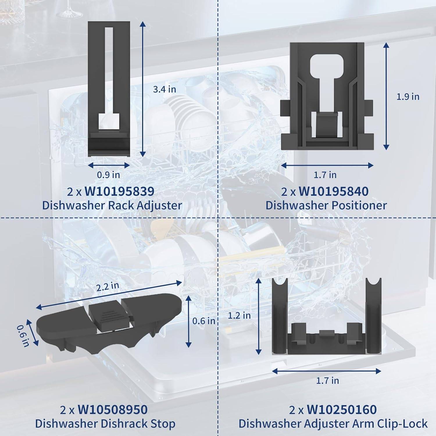 W10350375 W10712395 Dishwasher Top Rack Adjuster Kit – 10 Pcs - photo 3