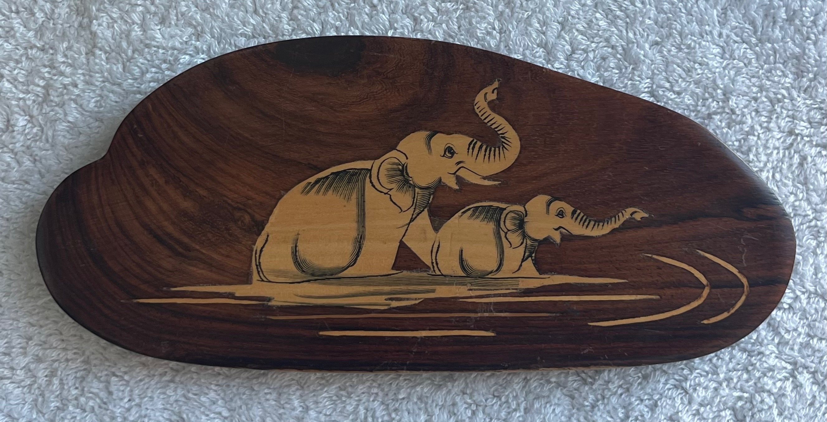 Vintage MCM Indian Rosewood Elephant Wall Plaque (7.75" L)